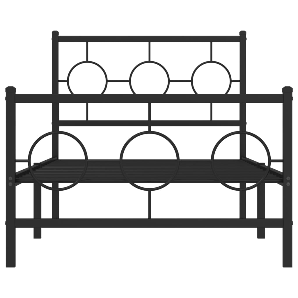 Estrutura de cama com cabeceira e pés 90x200 cm metal preto