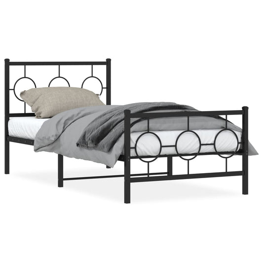 Estrutura de cama com cabeceira e pés 90x200 cm metal preto