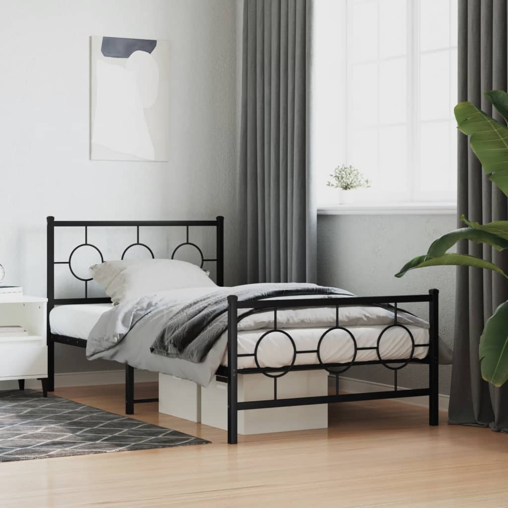 Estrutura de cama com cabeceira e pés 100x190 cm metal preto