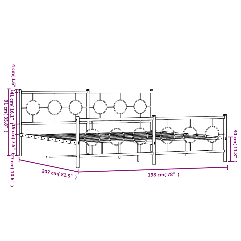 Estrutura de cama com cabeceira e pés 193x203 cm metal preto