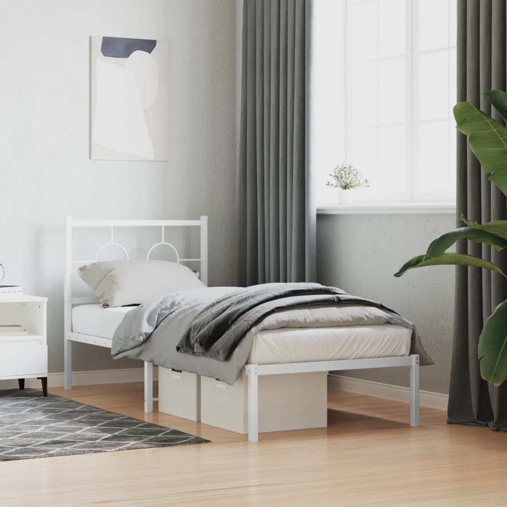 Estrutura de cama com cabeceira 75x190 cm metal branco