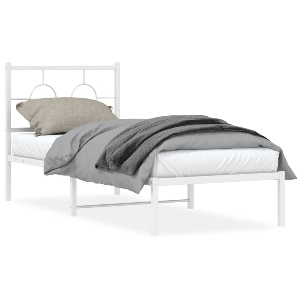 Estrutura de cama com cabeceira 75x190 cm metal branco