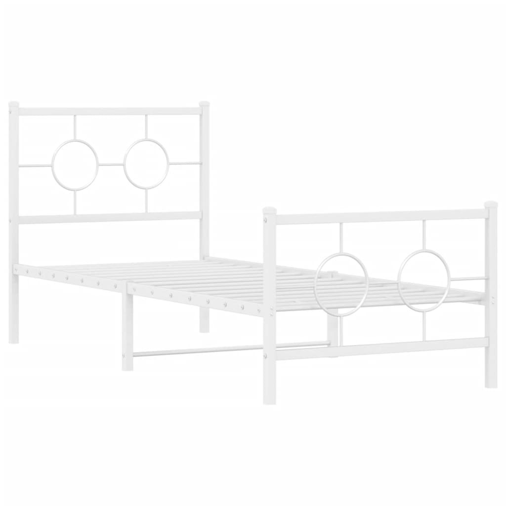 Estrutura de cama com cabeceira e pés 75x190 cm metal branco