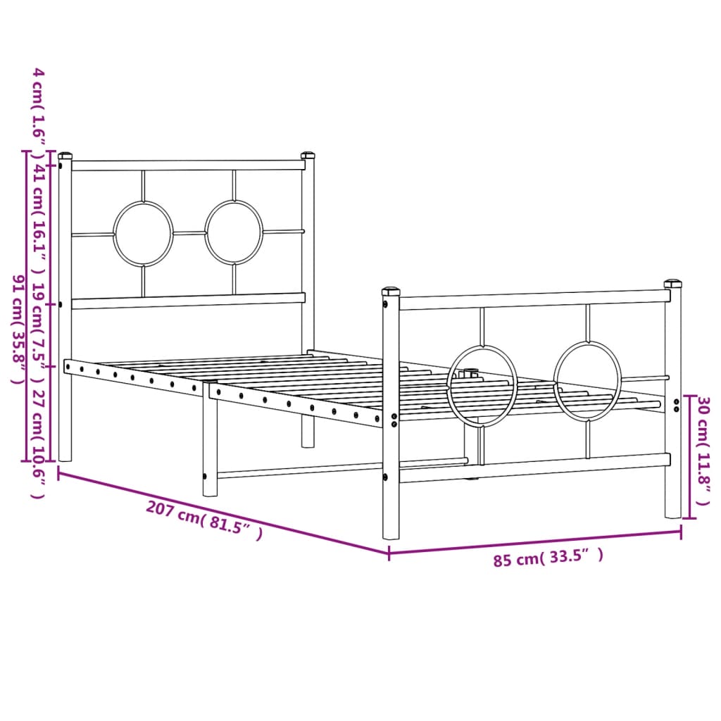 Estrutura de cama com cabeceira e pés 80x200 cm metal branco