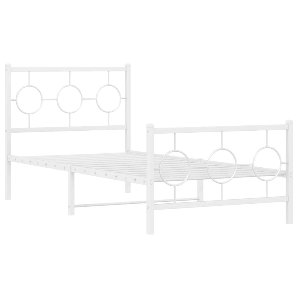 Estrutura de cama com cabeceira e pés 90x190 cm metal branco