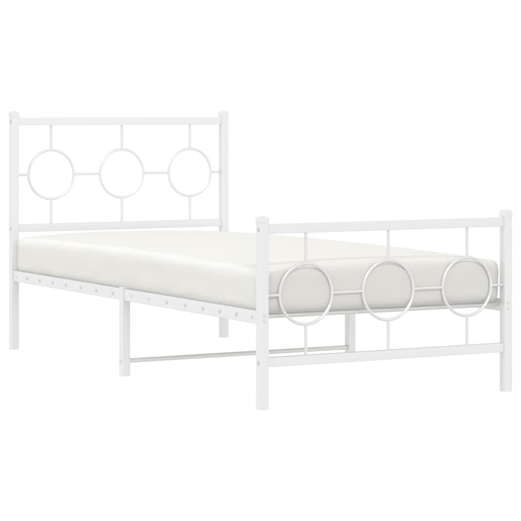 Estrutura de cama com cabeceira e pés 90x190 cm metal branco