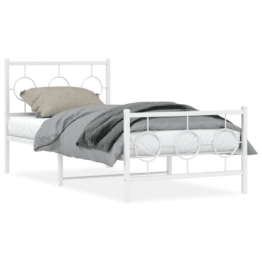 Estrutura de cama com cabeceira e pés 90x190 cm metal branco