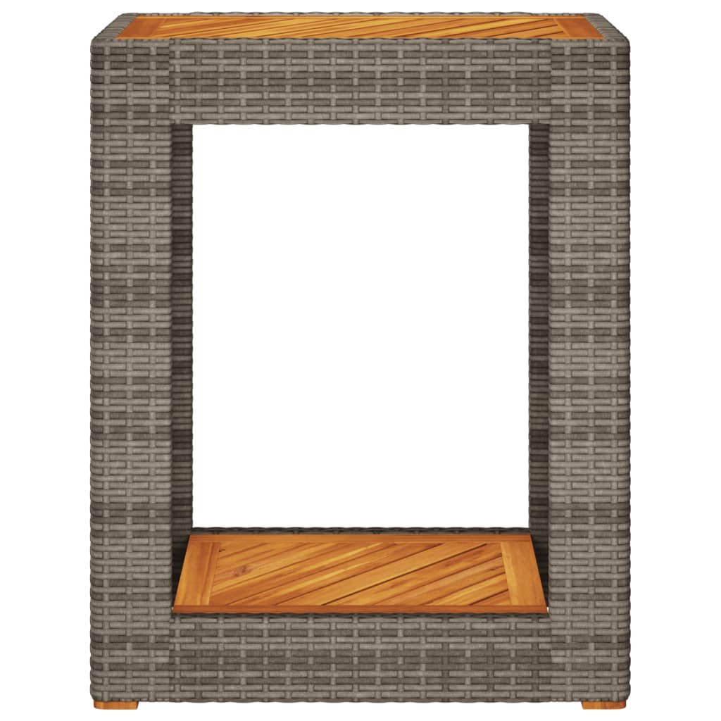 Mesa apoio jardim c/ tampo madeira 60x40x75 cm vime PE cinzento