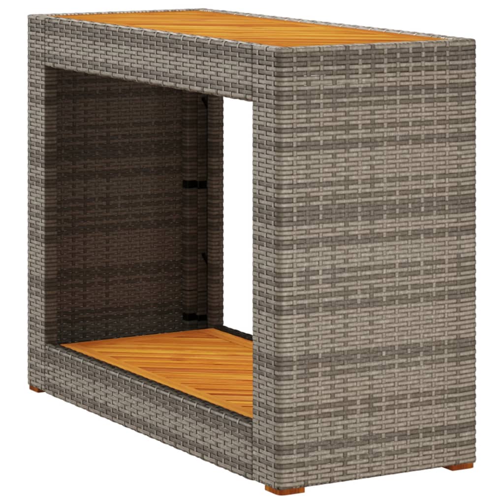 Mesa apoio jardim c/ tampo madeira 100x40x75cm vime PE cinzento