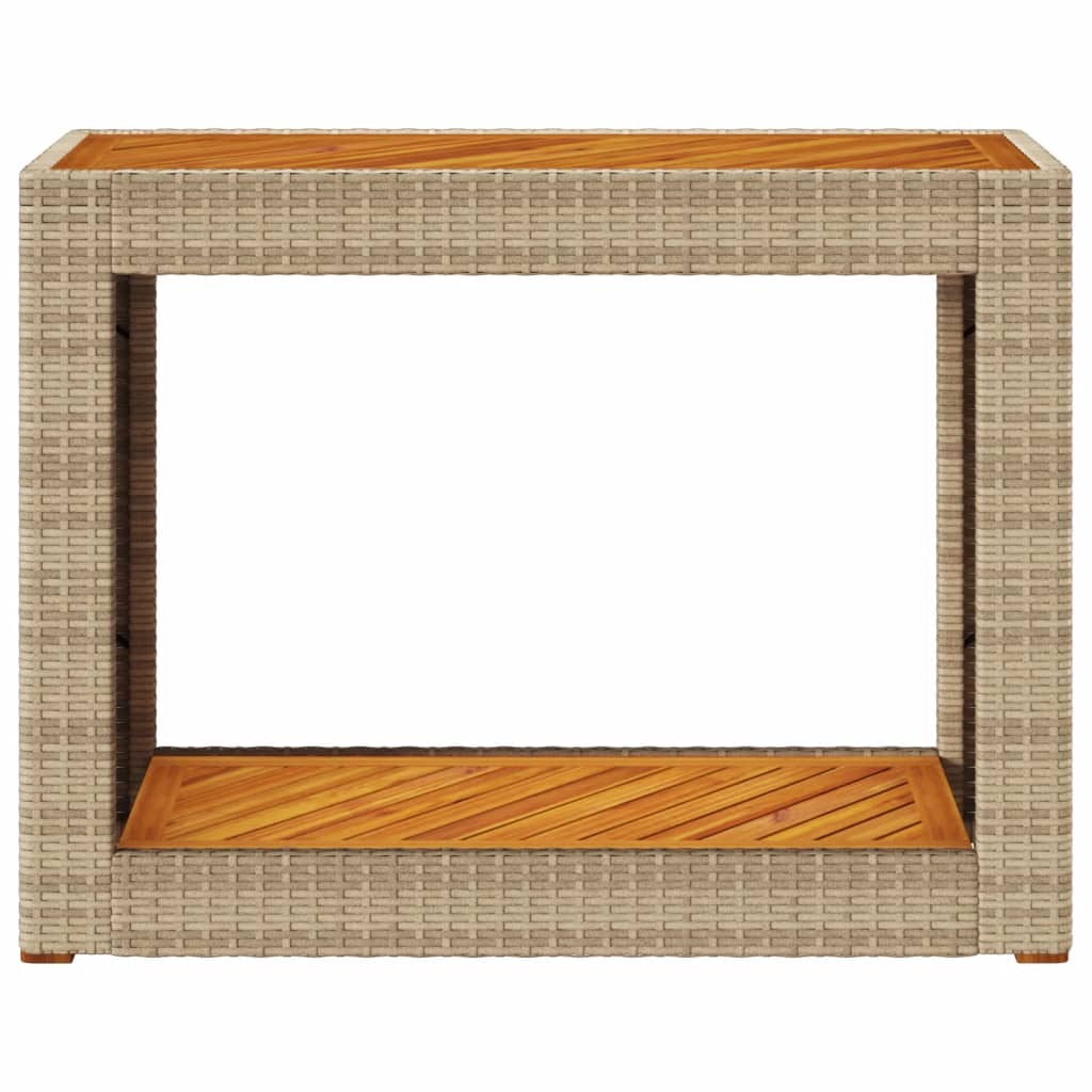 Mesa apoio jardim c/ tampo madeira 100x40x75 cm vime PE bege