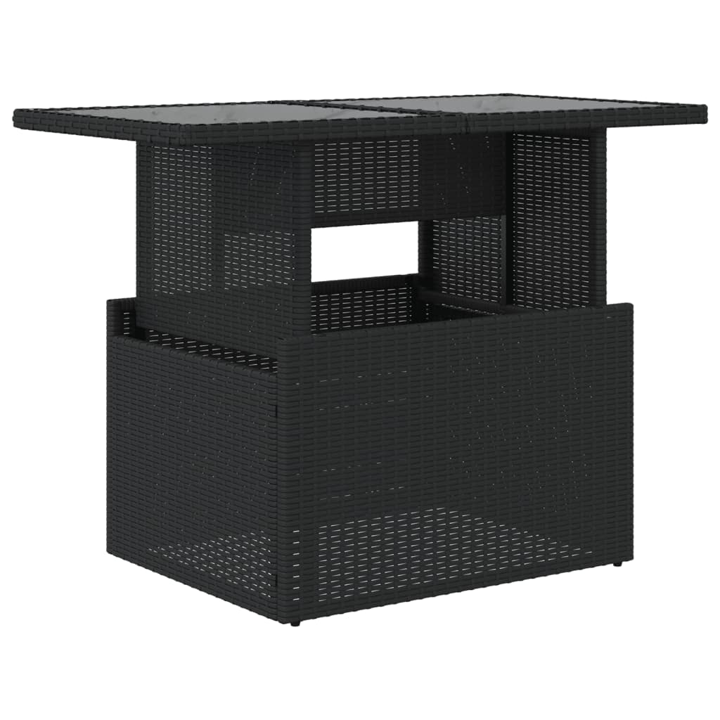 Mesa de jardim com tampo de vidro 100x55x73 cm vime PE preto