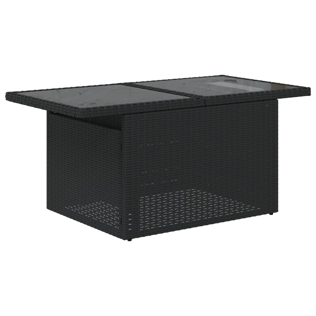 Mesa de jardim com tampo de vidro 100x55x73 cm vime PE preto