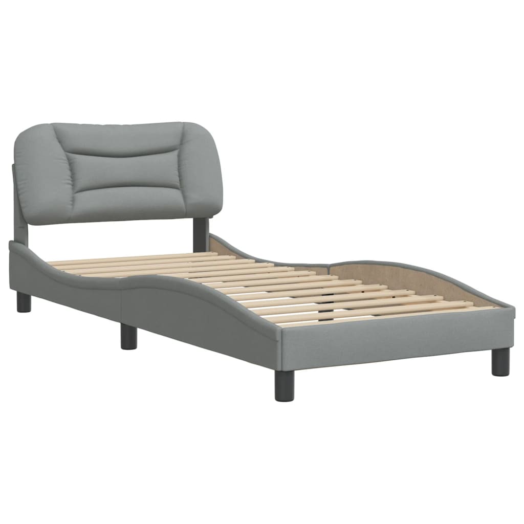 Estrutura de cama c/ cabeceira tecido 90x190 cm cinza-claro