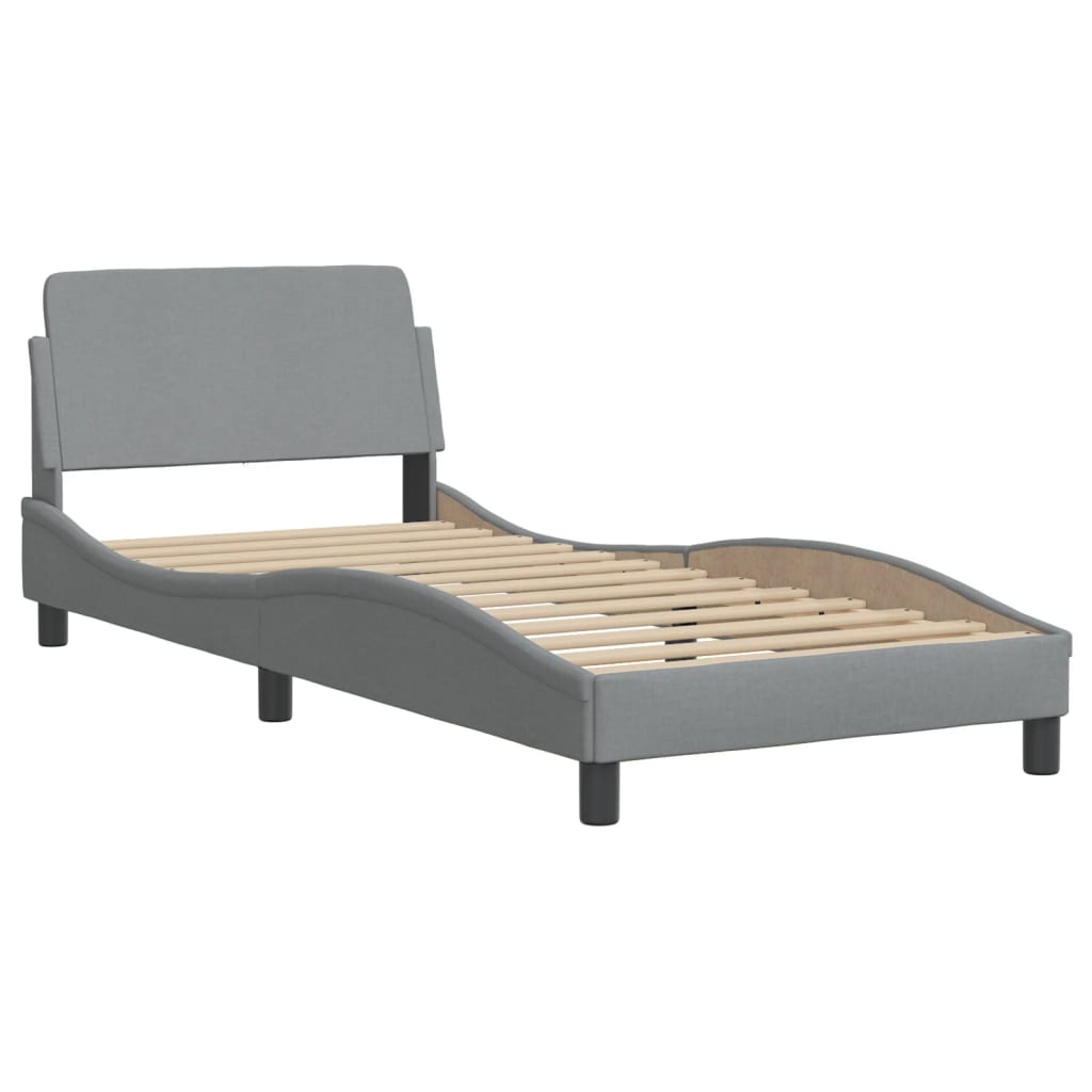 Estrutura de cama c/ cabeceira tecido 90x190 cm cinza-claro