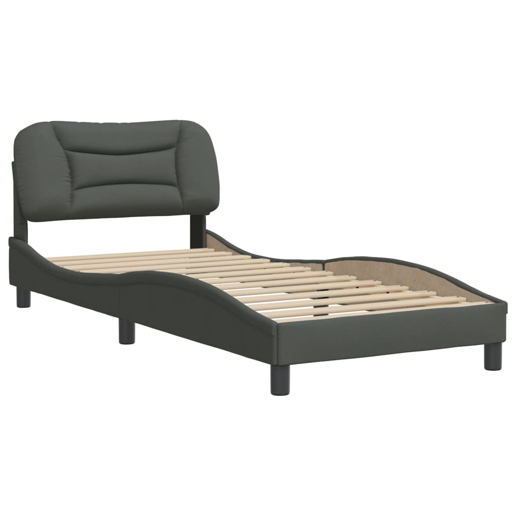 Estrutura de cama c/ cabeceira tecido 90x190 cm cinza-escuro