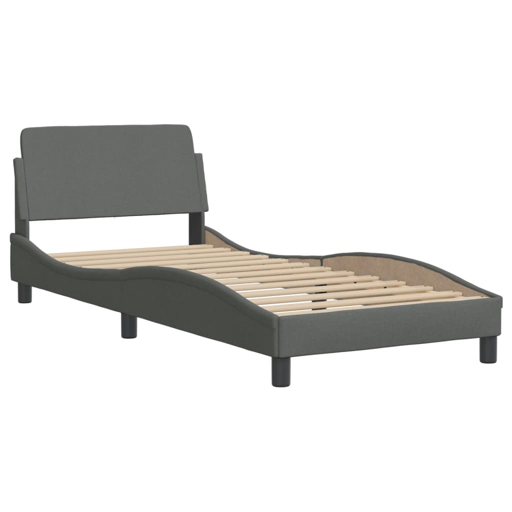 Estrutura de cama c/ cabeceira tecido 90x190 cm cinza-escuro