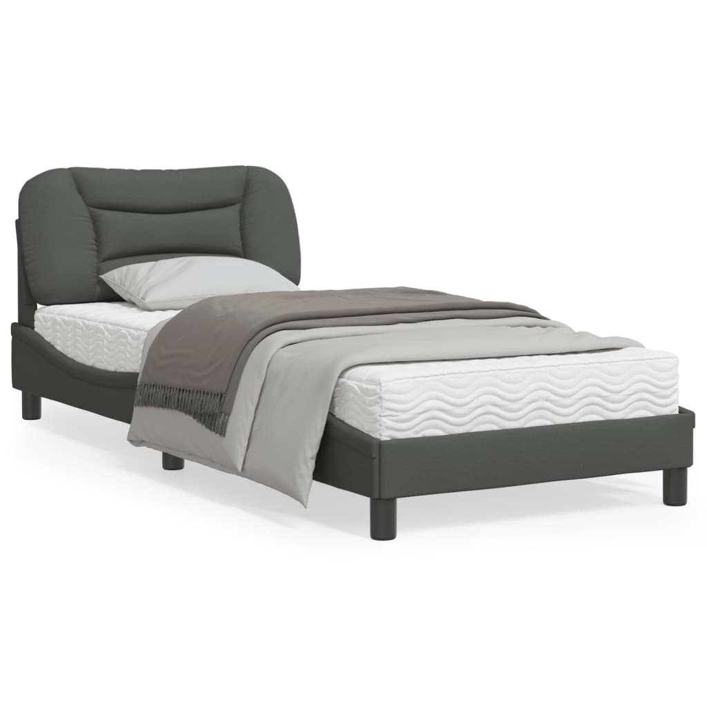 Estrutura de cama c/ cabeceira tecido 90x190 cm cinza-escuro