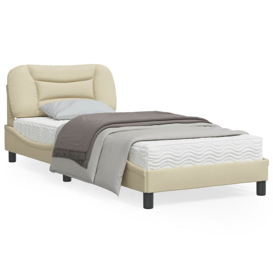 Estrutura de cama c/ cabeceira tecido cor creme 90x190 cm