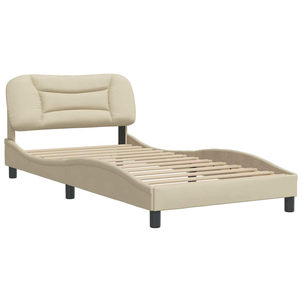 Estrutura de cama c/ cabeceira 100x200 cm tecido cor creme