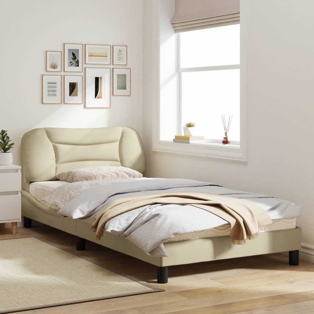 Estrutura de cama c/ cabeceira 100x200 cm tecido cor creme