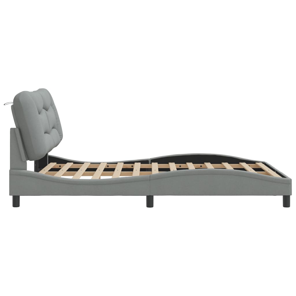 Estrutura de cama c/ cabeceira 140x190 cm tecido cinza-claro