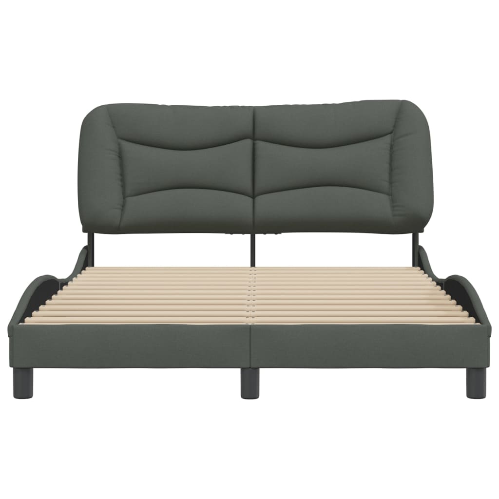 Estrutura de cama c/ cabeceira 140x190cm tecido cinza-escuro