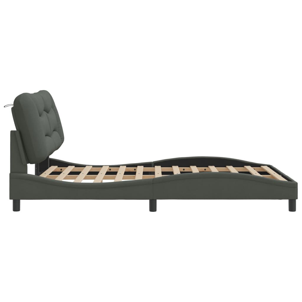 Estrutura de cama c/ cabeceira 140x190cm tecido cinza-escuro