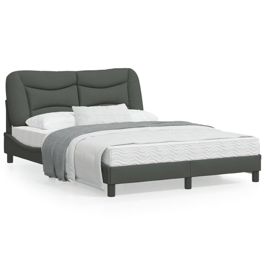 Estrutura de cama c/ cabeceira 140x190cm tecido cinza-escuro