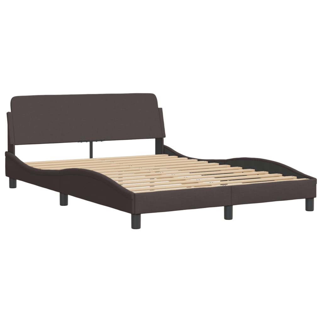 Estrutura de cama c/ cabeceira 140x190cm tecido castanho-escuro