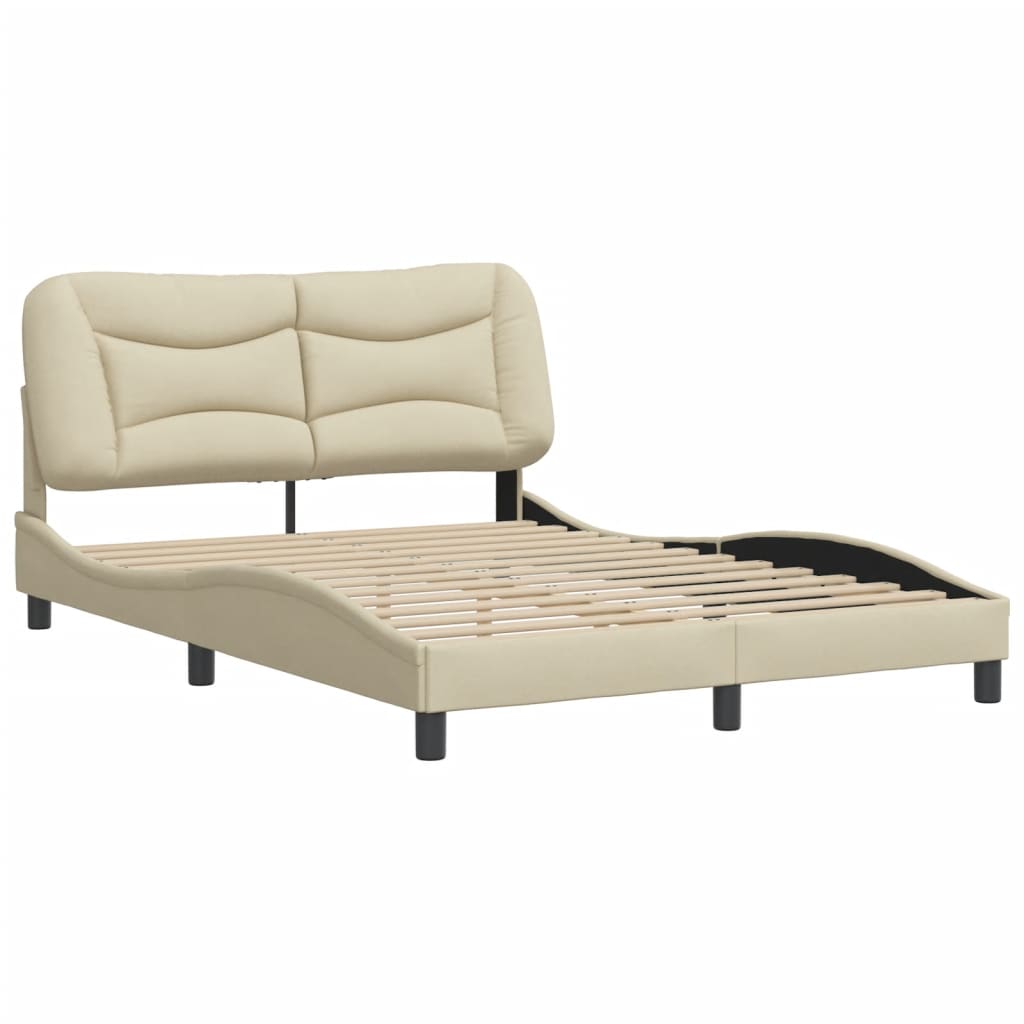 Estrutura de cama c/ cabeceira tecido cor creme 140x190 cm