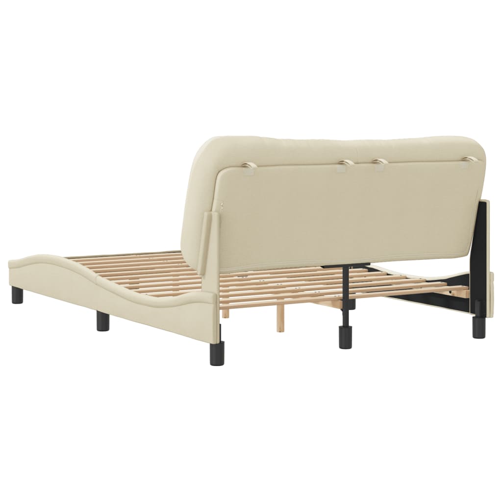 Estrutura de cama c/ cabeceira tecido cor creme 140x190 cm