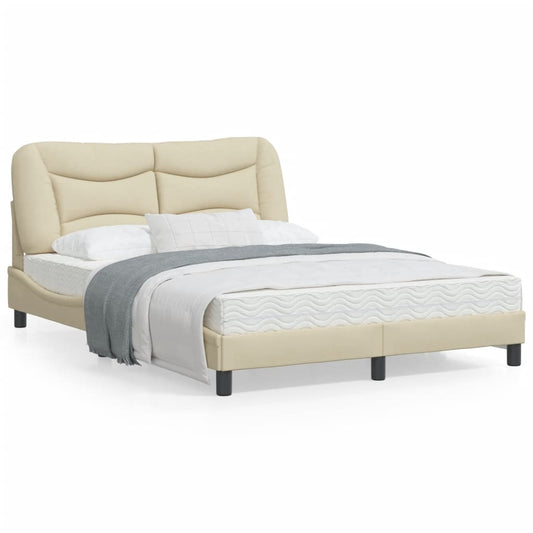 Estrutura de cama c/ cabeceira tecido cor creme 140x190 cm