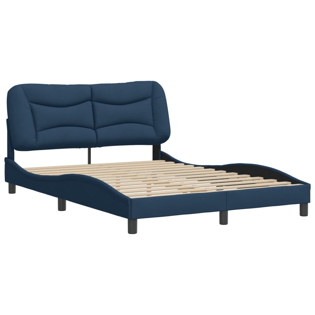 Estrutura de cama c/ cabeceira 140x190 cm tecido azul