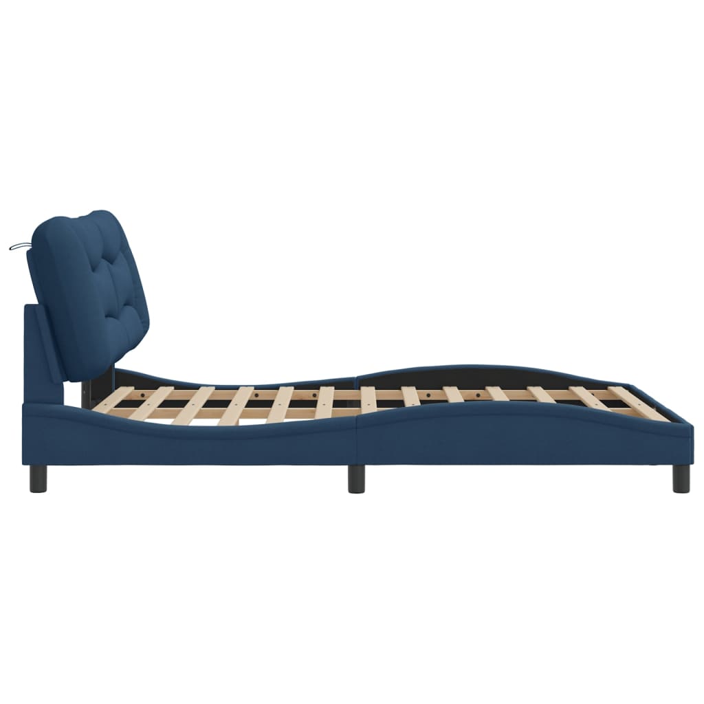 Estrutura de cama c/ cabeceira 140x190 cm tecido azul