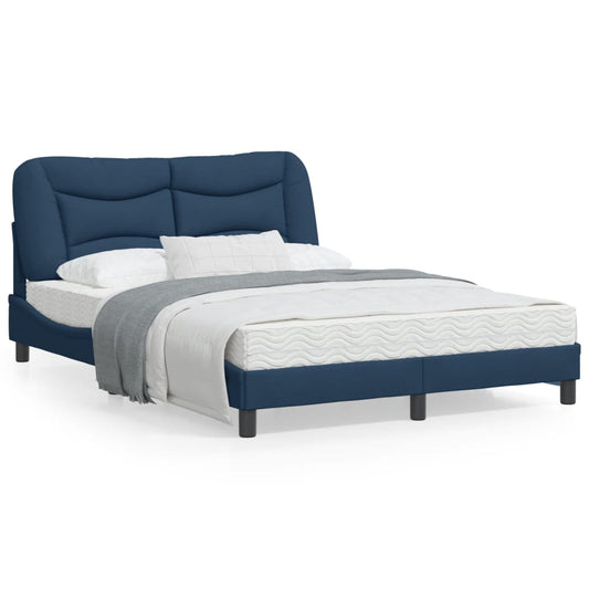 Estrutura de cama c/ cabeceira 140x190 cm tecido azul