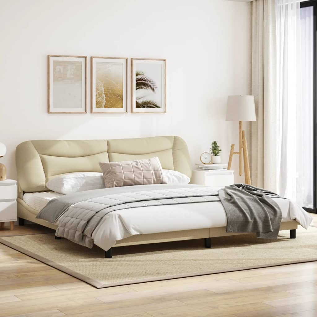 Estrutura de cama com cabeceira 200x200 cm tecido cor creme