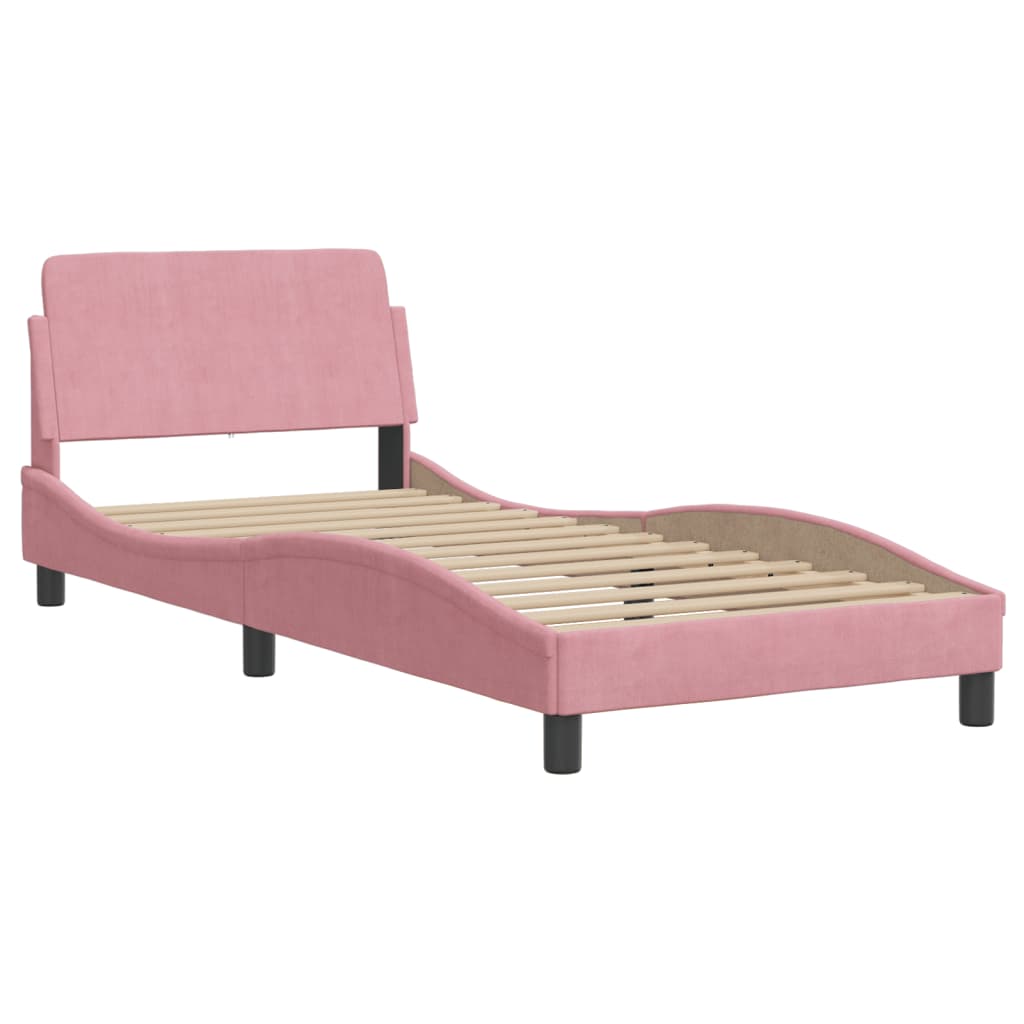 Estrutura de cama c/ cabeceira 80x200 cm veludo rosa