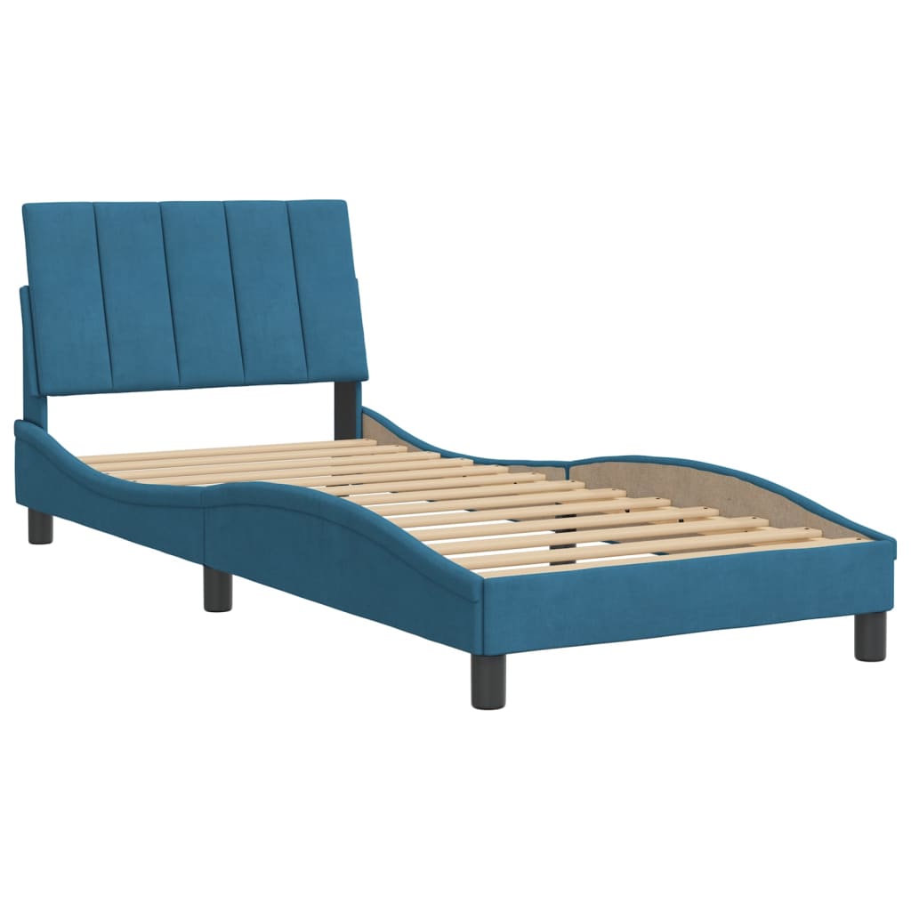 Estrutura de cama c/ cabeceira 90x190 cm veludo azul