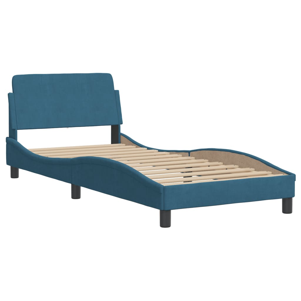 Estrutura de cama c/ cabeceira 90x190 cm veludo azul