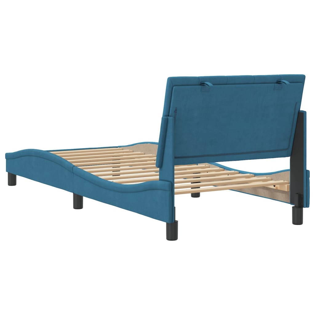 Estrutura de cama c/ cabeceira 90x190 cm veludo azul