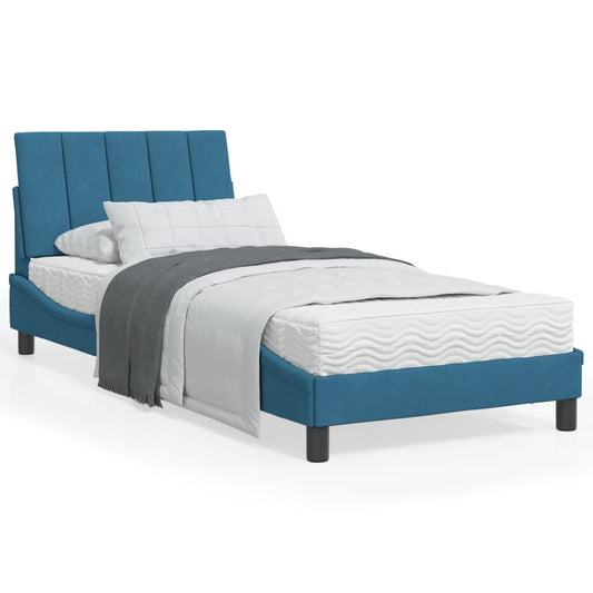 Estrutura de cama c/ cabeceira 90x190 cm veludo azul