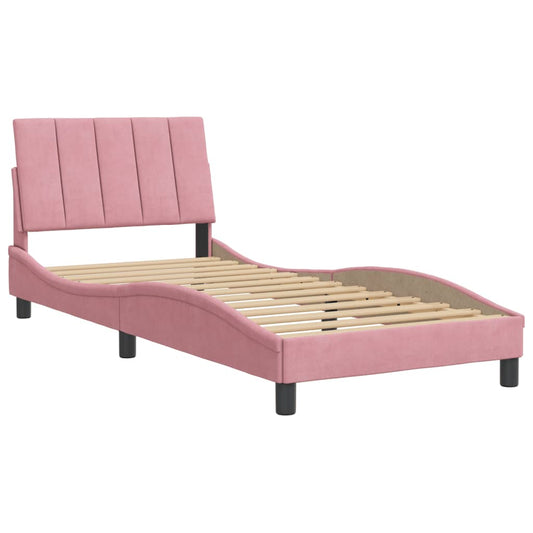 Estrutura de cama c/ cabeceira 90x190 cm veludo rosa