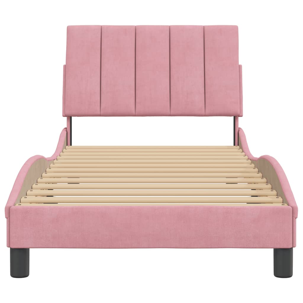 Estrutura de cama c/ cabeceira 90x190 cm veludo rosa