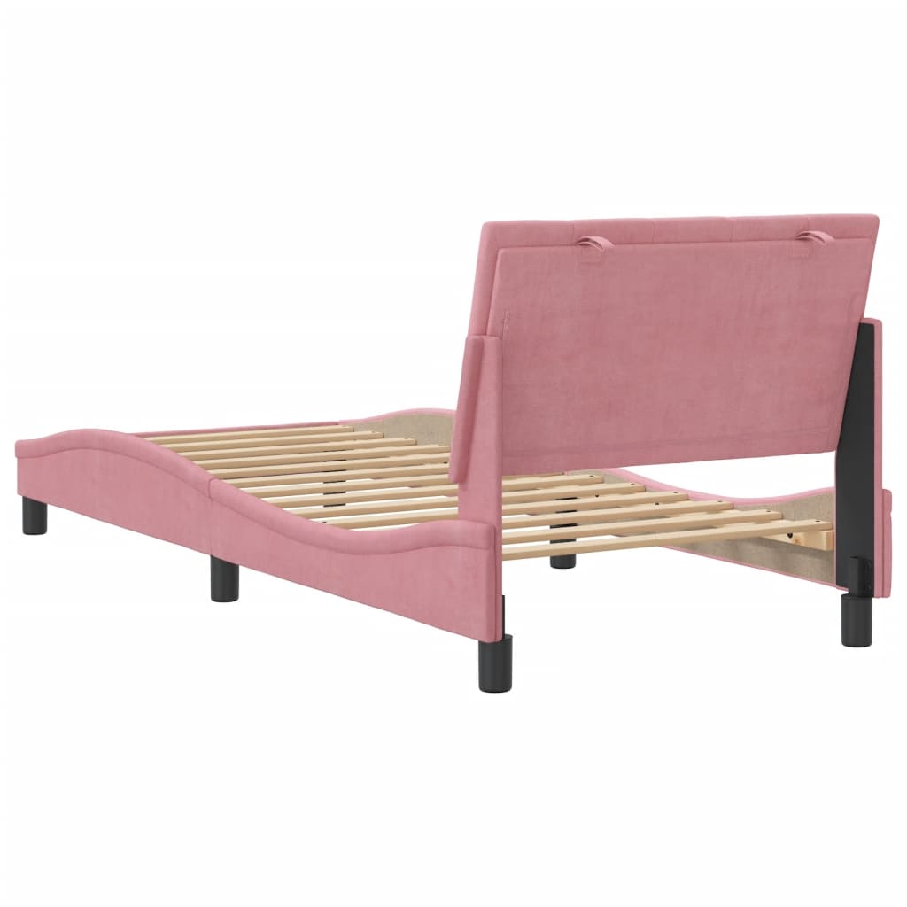 Estrutura de cama c/ cabeceira 90x190 cm veludo rosa