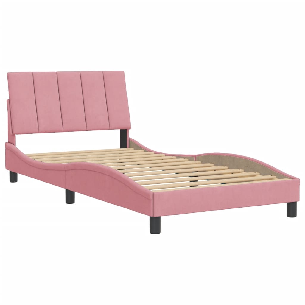 Estrutura de cama c/ cabeceira 100x200 cm veludo rosa