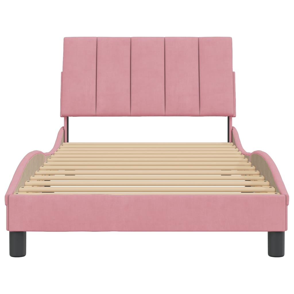 Estrutura de cama c/ cabeceira 100x200 cm veludo rosa