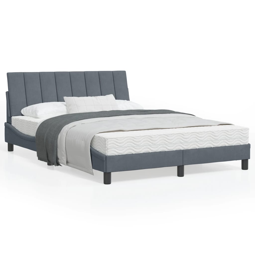 Estrutura de cama c/ cabeceira 140x190cm veludo cinzento-escuro