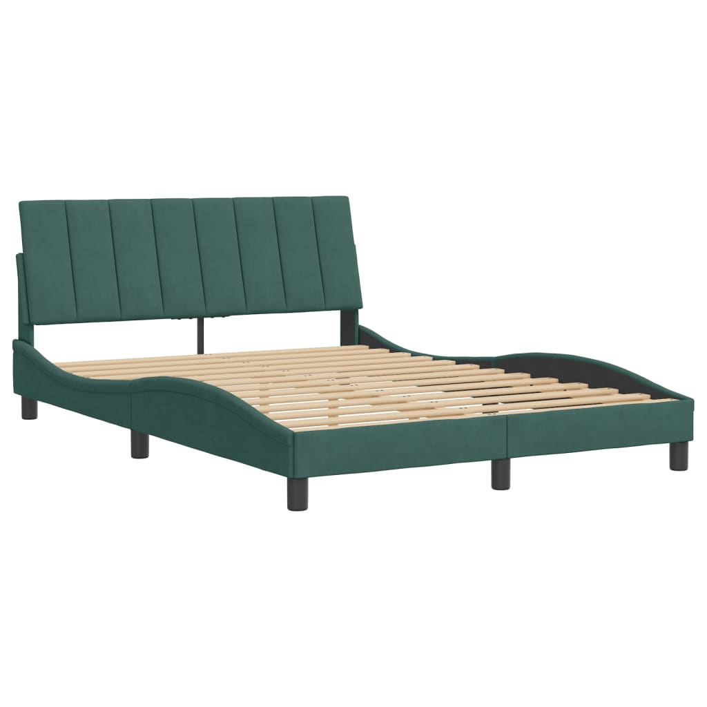 Estrutura de cama c/ cabeceira 140x190 cm veludo verde-escuro