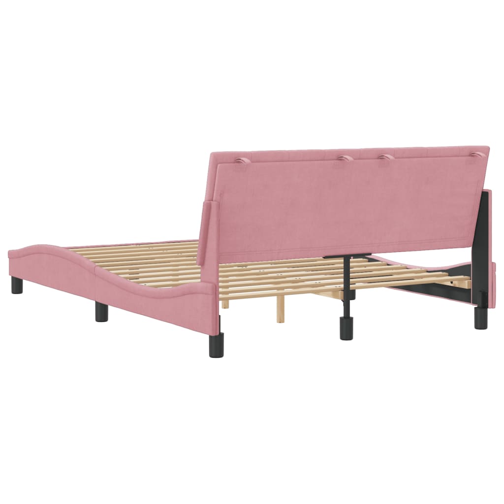 Estrutura de cama c/ cabeceira 140x190 cm veludo rosa