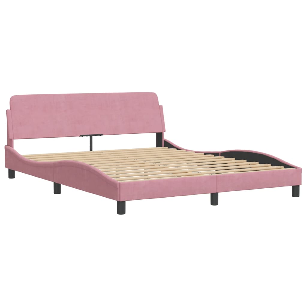 Estrutura de cama c/ cabeceira 160x200 cm veludo rosa